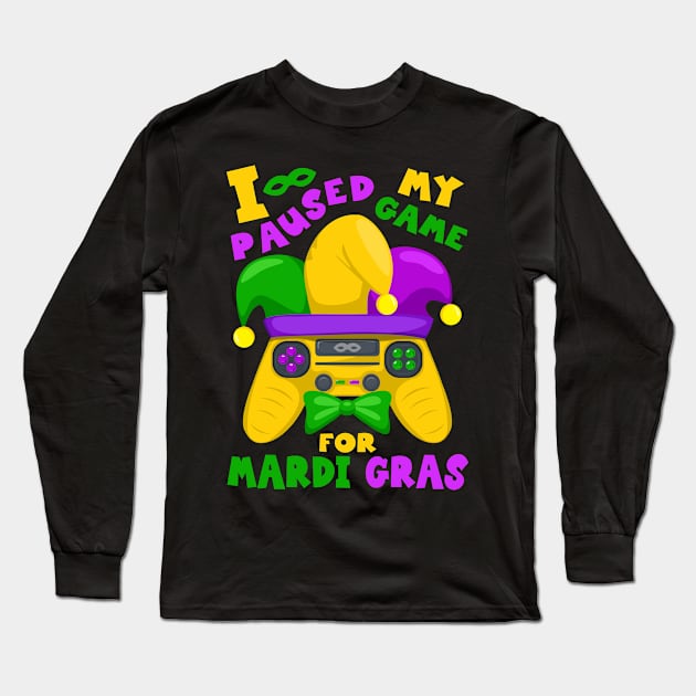 Mardi Gras Outfit For Men, Mardi Gras Gamer Video Controller Long Sleeve T-Shirt by auviba-design